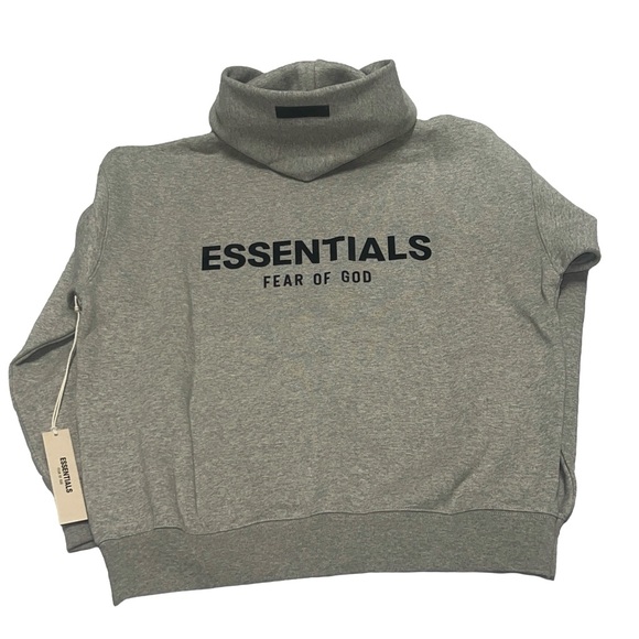 Essentials Fear of God Dark Oatmeal Hoodie with Black Lettering, LARGE - Picture 5 of 10
